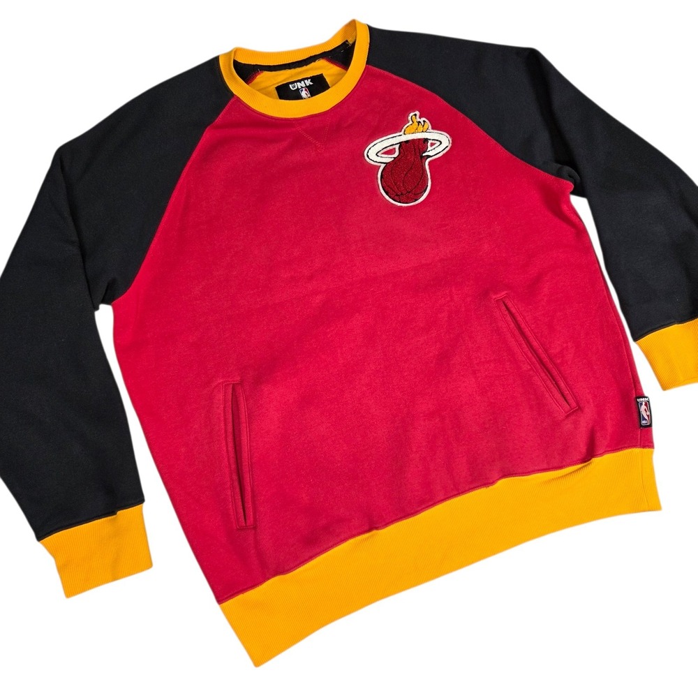 Miami‎ Heat NBA UNK Raglan Crewneck Sweatshirt Red Black Yellow Mens XL